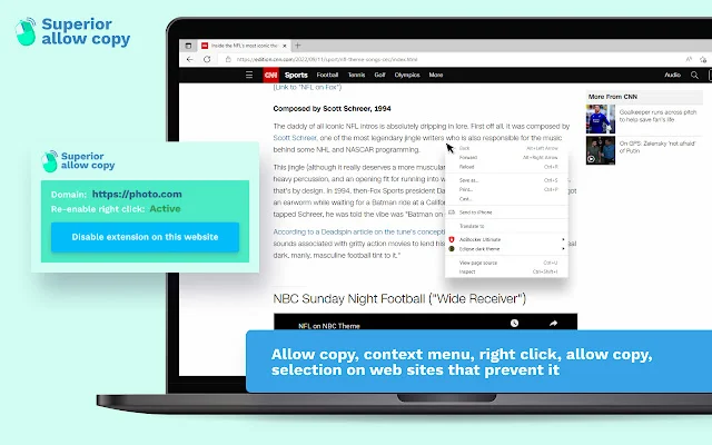 Superior Allow Copy डाउनलोड करें – वेब पर राइट क्लिक और कॉपी सक्षम करें - Screenshot 1