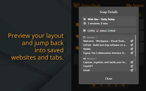 SnapzBack Layout Manager डाउनलोड करें – Chrome विंडो व्यवस्थित करें - Screenshot 4