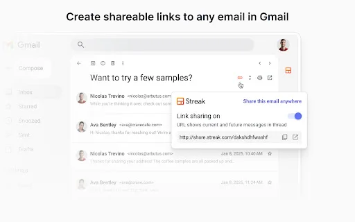 Streak Email Sharing for Gmail डाउनलोड करें – ईमेल शेयरिंग टूल - Screenshot 1