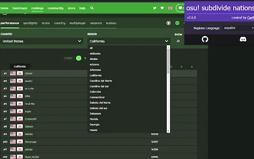 osu! subdivide nations डाउनलोड करें – क्षेत्रीय झंडे और स्कोर रैंकिंग - Screenshot 1