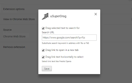 uSuperDrag डाउनलोड करें – Chrome के लिए बेहतरीन सर्च और नेविगेशन टूल - Screenshot 1