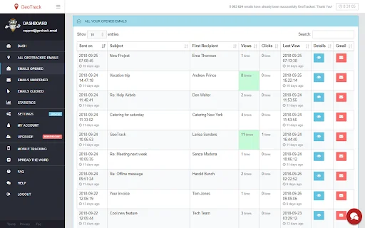 Geotrack Email Tracking डाउनलोड करें – Gmail के लिए मुफ़्त ईमेल ट्रैकर - Screenshot 2