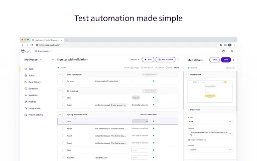 BugBug Automation Testing डाउनलोड करें – बिना कोडिंग के ऑटोमेशन - Screenshot 1
