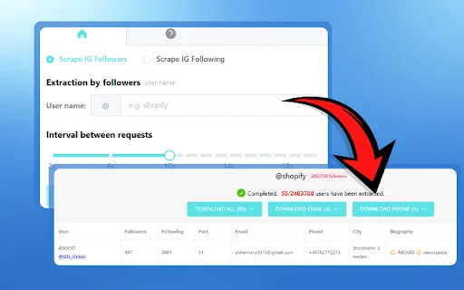 Instagram Email Scraper – Instagram से डेटा एक्सपोर्ट करें - Screenshot 4
