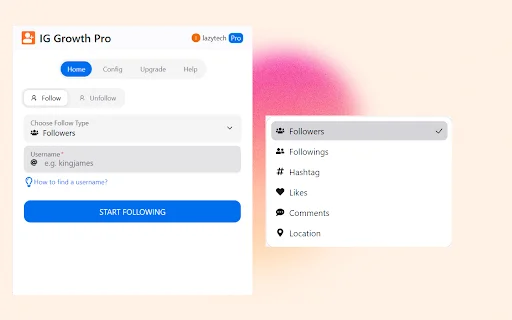 IG Growth Pro डाउनलोड करें – Instagram फॉलोअर्स बढ़ाएं और ऑटो फॉलो करें - Screenshot 1