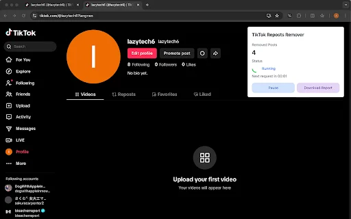 Reposts Remover for TikTok डाउनलोड करें – सभी Reposts एक क्लिक में हटाएं - Screenshot 2