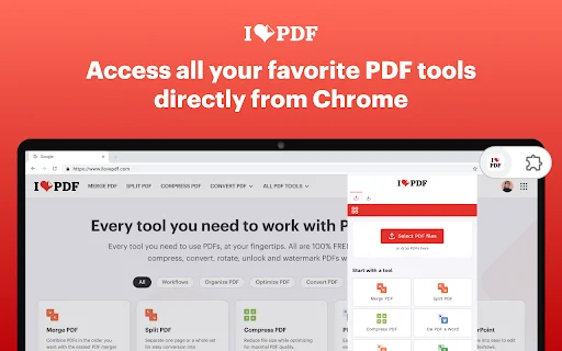 iLovePDF Chrome एक्सटेंशन डाउनलोड करें – PDF टूल्स का मुफ्त उपयोग करें - Screenshot 1