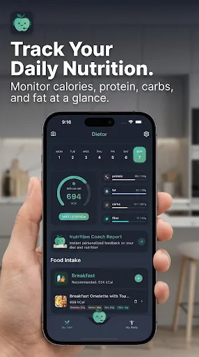 Dietor – AI Calorie Counter डाउनलोड करें – अपनी डाइट और कैलोरी ट्रैक करें - Screenshot 1