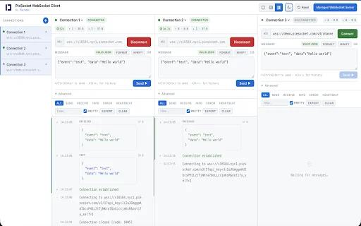 PieSocket WebSocket टेस्ट क्लाइंट डाउनलोड करें – लाइव डीबगिंग टूल - Screenshot 2