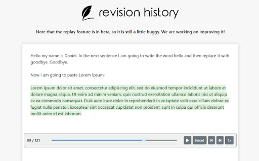 Revision History: Google Docs के लिए बेहतरीन राइटिंग ट्रैकिंग टूल - Screenshot 3